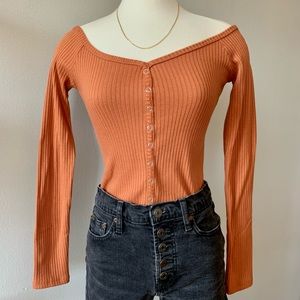 F21 ribbed off-the-shoulder crop top terracotta M